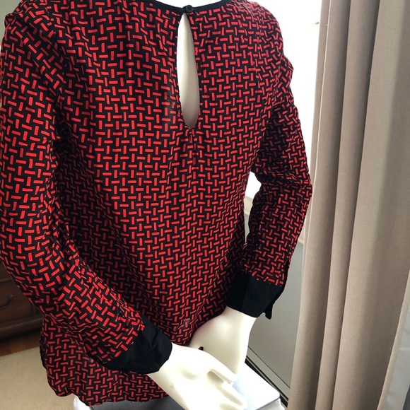 Red Black Long Sleeve Blouse Shirt - Picture 3 of 6